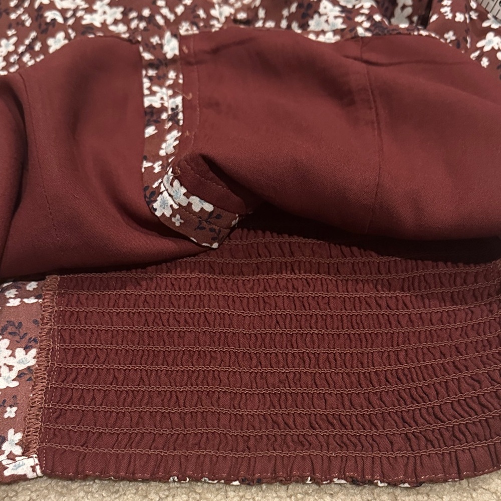 Abercrombie & Fitch Brown Floral Square Neck Puff Sleeve Blouse - Picture 9 of 10